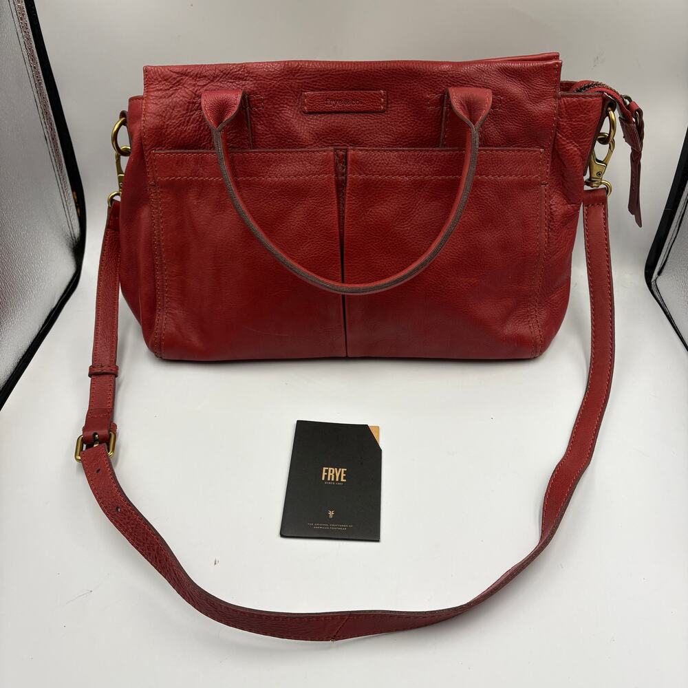 Fry & Co Red Leather Tote Bag Zippered Shopper Laptop Purse Career Office